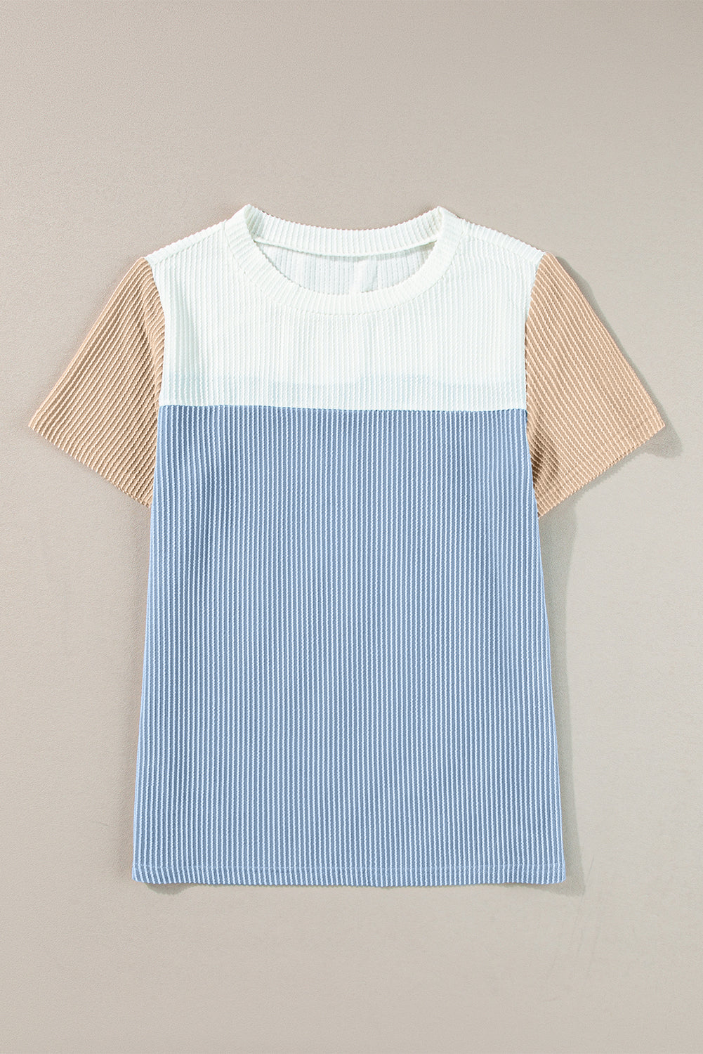 Light Blue Rib Textured Colorblock T Shirt