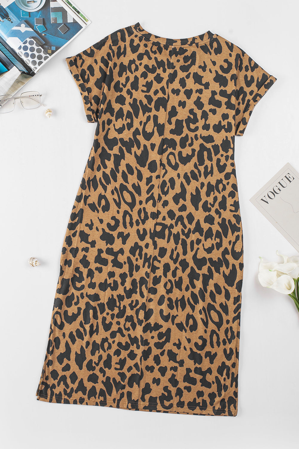 Leopard MAMA Letter Print Slit T-Shirt Dress