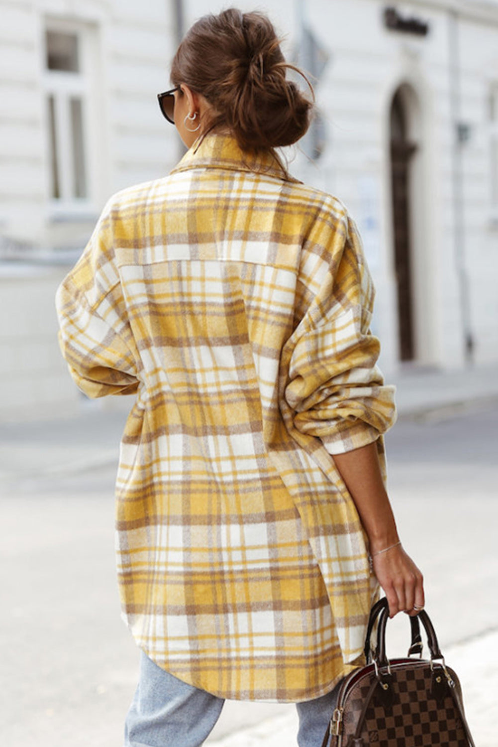 Yellow Plaid Flap Pocket Long Sleeve Shacket
