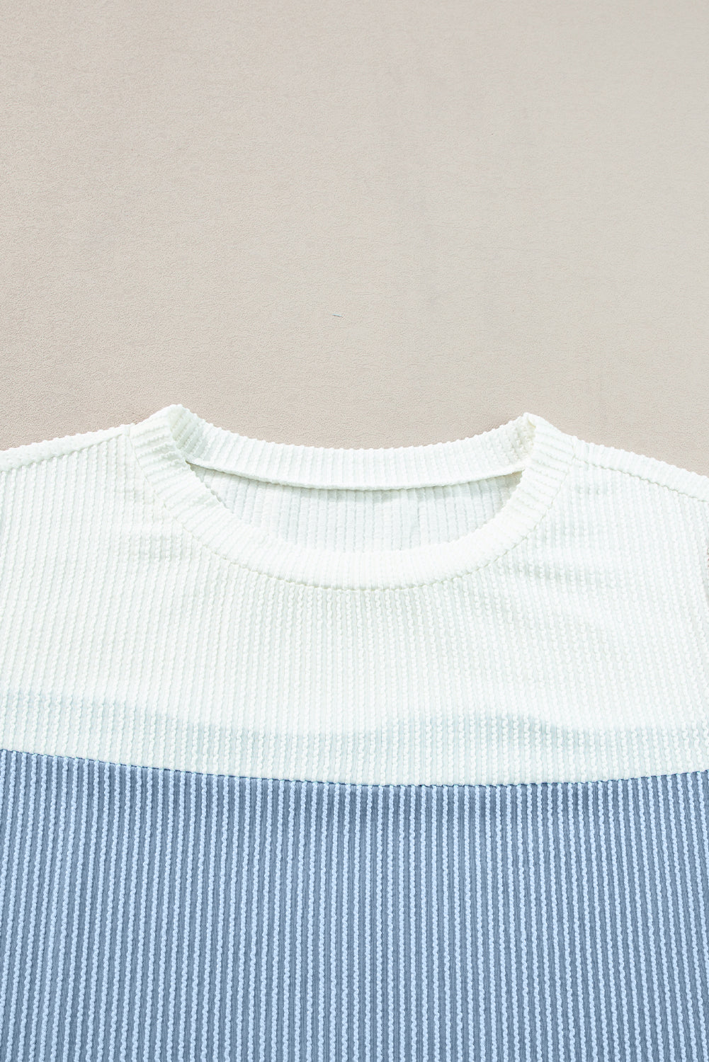 Light Blue Rib Textured Colorblock T Shirt