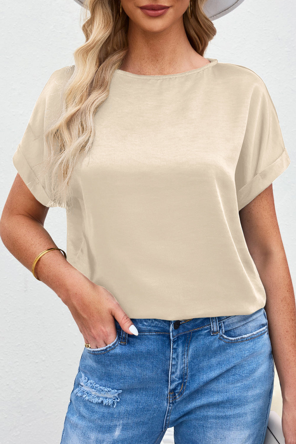 Apricot Solid Color Short Sleeve T Shirt