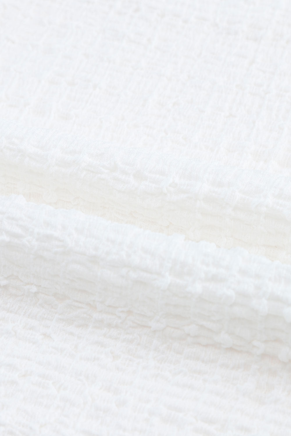 White Voluminous Printed Puff Sleeve Textured Top