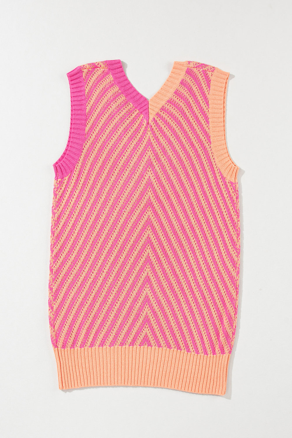Strawberry Pink Contrast Chevron Knit V Neck Sweater Vest Tank