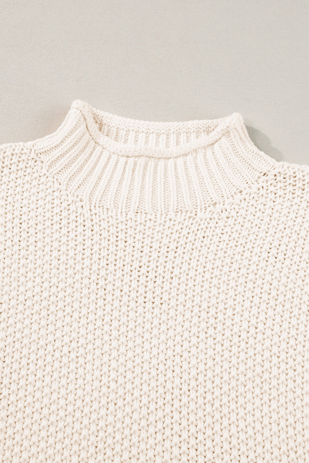 Beige High Neck Bat Short Sleeve Sweater