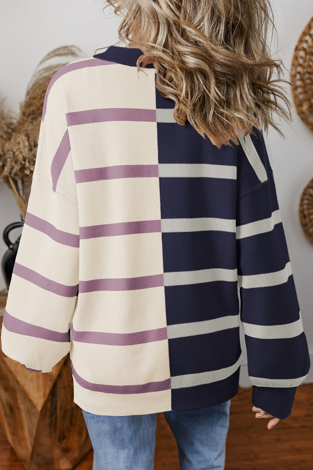 Khaki Stripe Colorblock Oversized Sweater