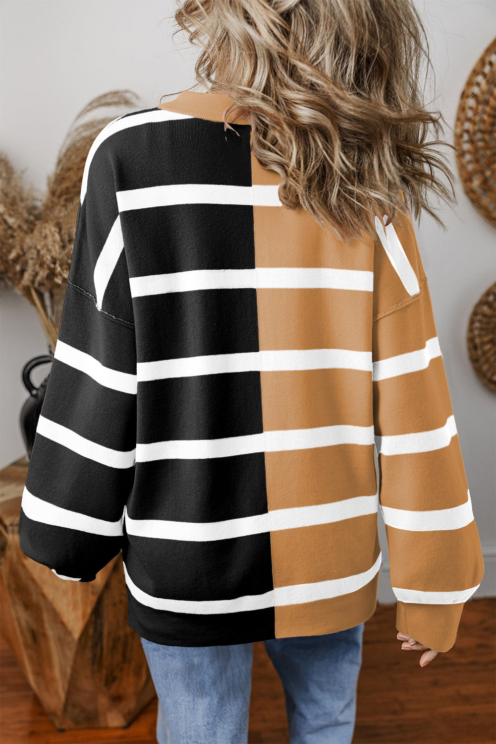 Khaki Stripe Colorblock Oversized Sweater