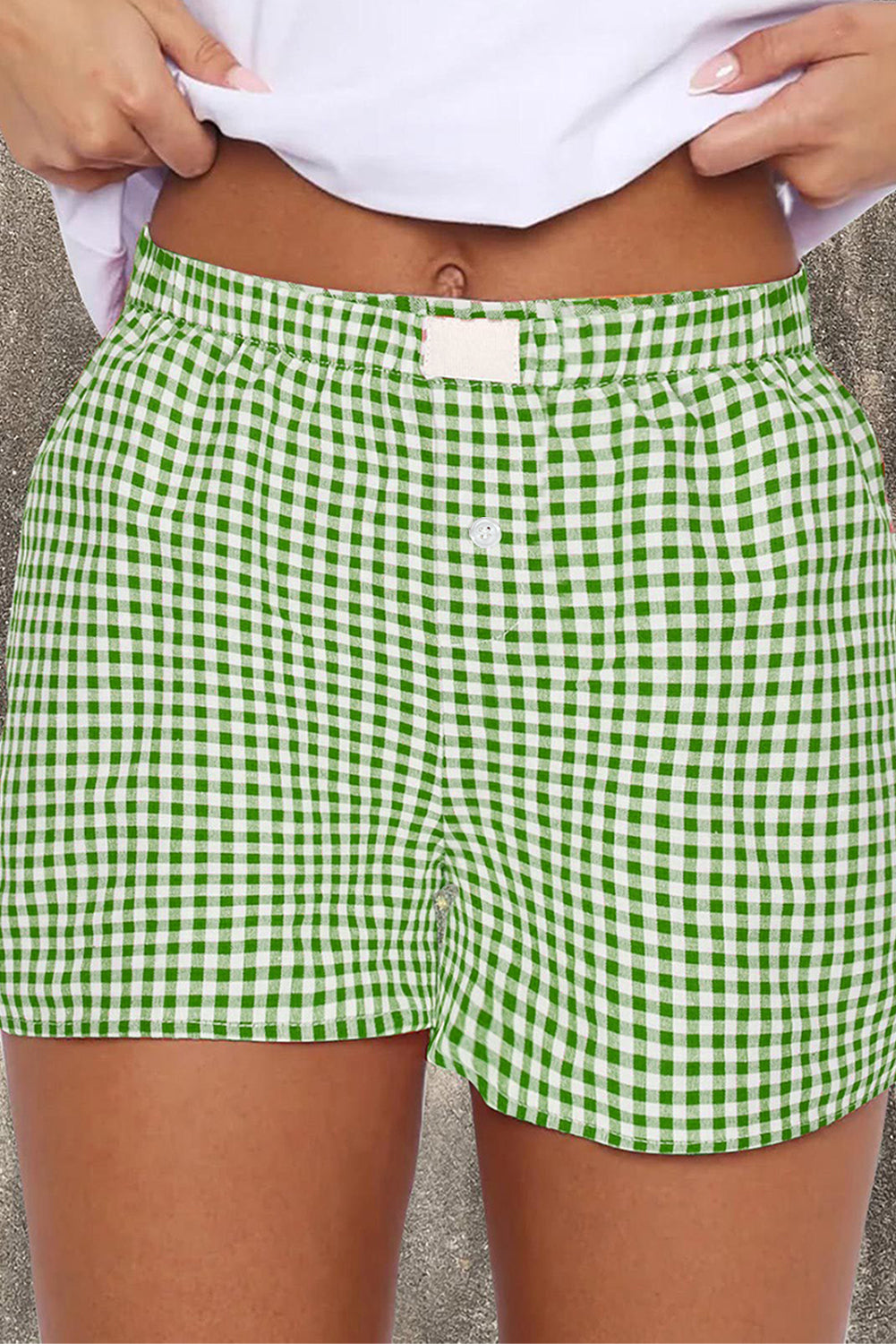 Red Gingham Printed High Waist Shorts