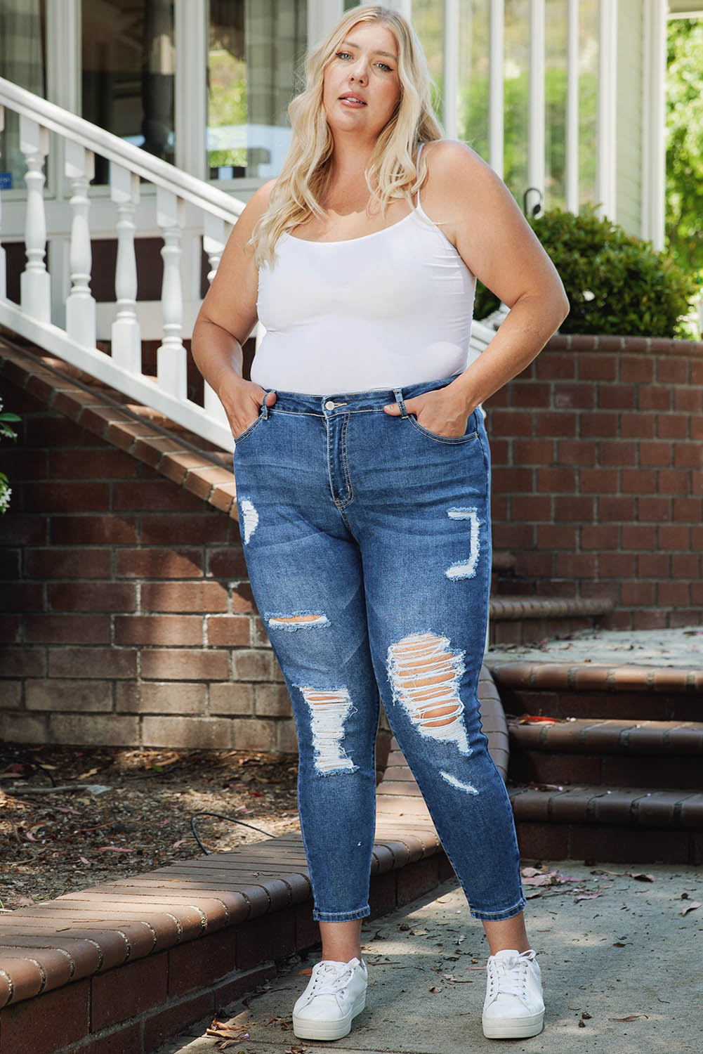 Blue Plus Size Distressed Ripped Skinny Jeans