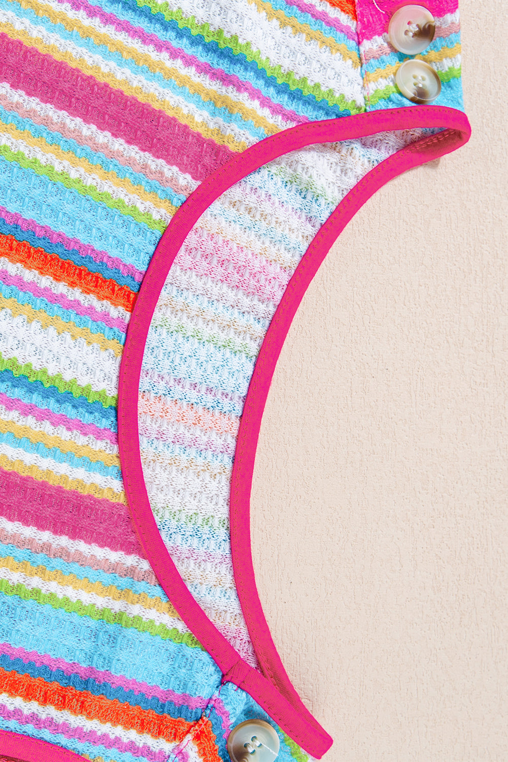 Rose Stripe Rainbow Eyelet Knit Button Decor Tank Top