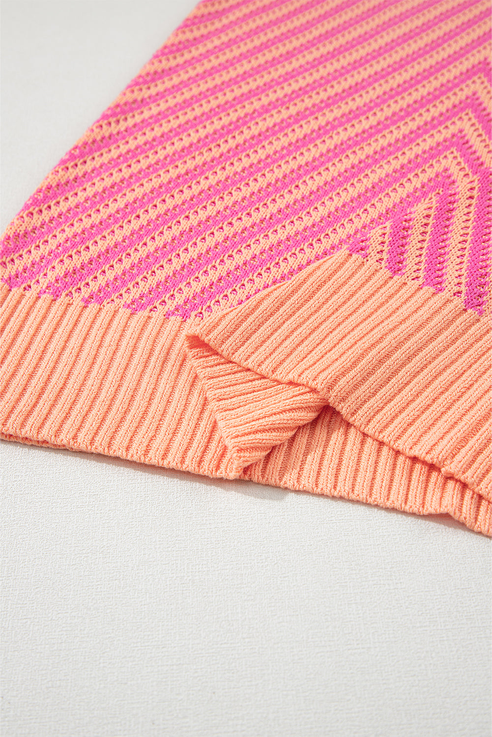 Strawberry Pink Contrast Chevron Knit V Neck Sweater Vest Tank