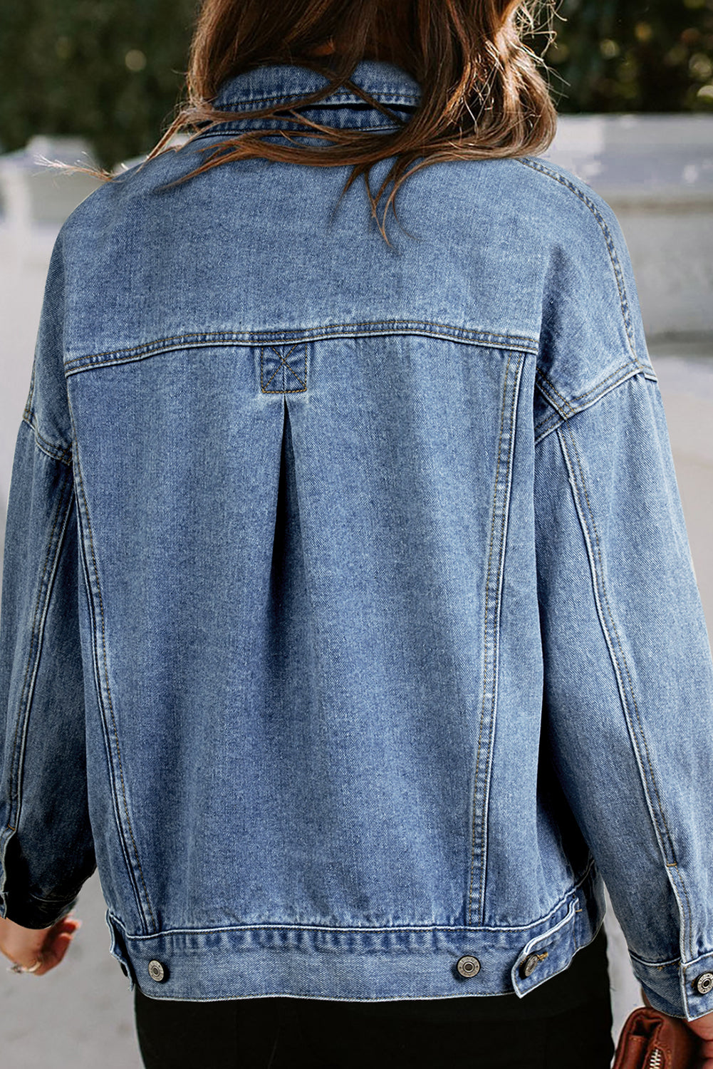 Blue Stripe Washed Oversize Pocketed Denim Jacket