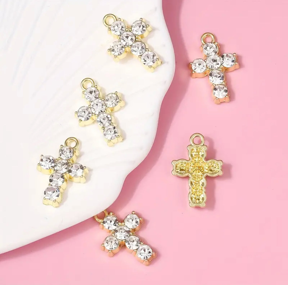 CZ Golden Cross Charm