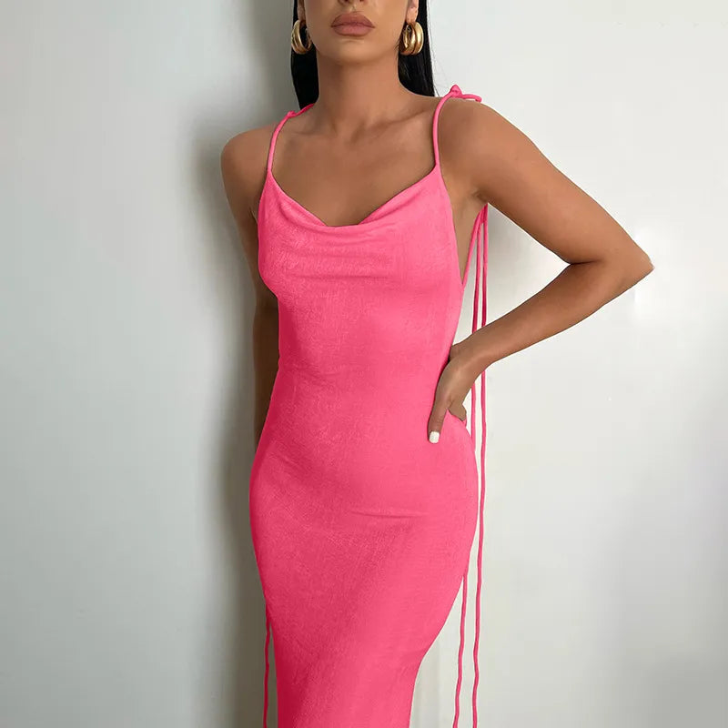 Women's Strap Dress Sexy Sleeveless Solid Color Maxi Long Dress Banquet