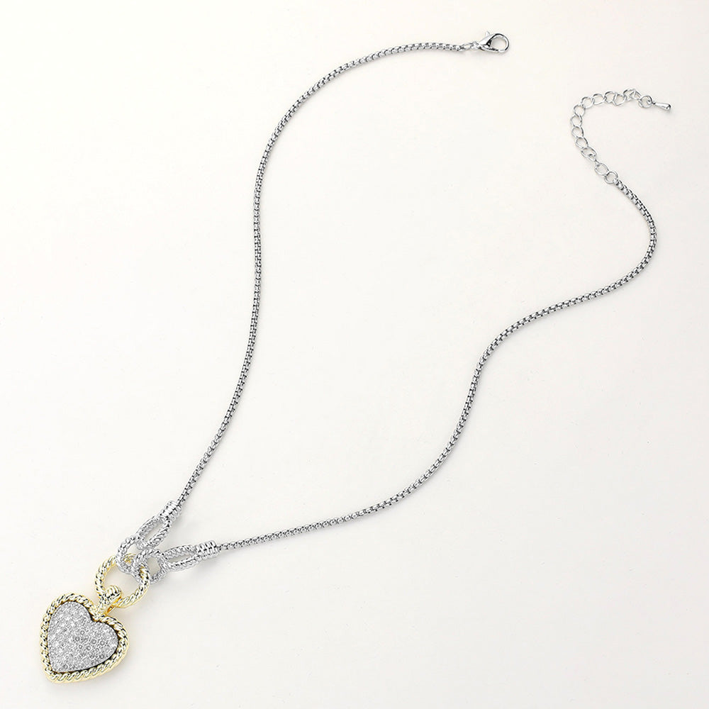 14K Gold Plated CZ Stone Paved Heart Pendant Necklace