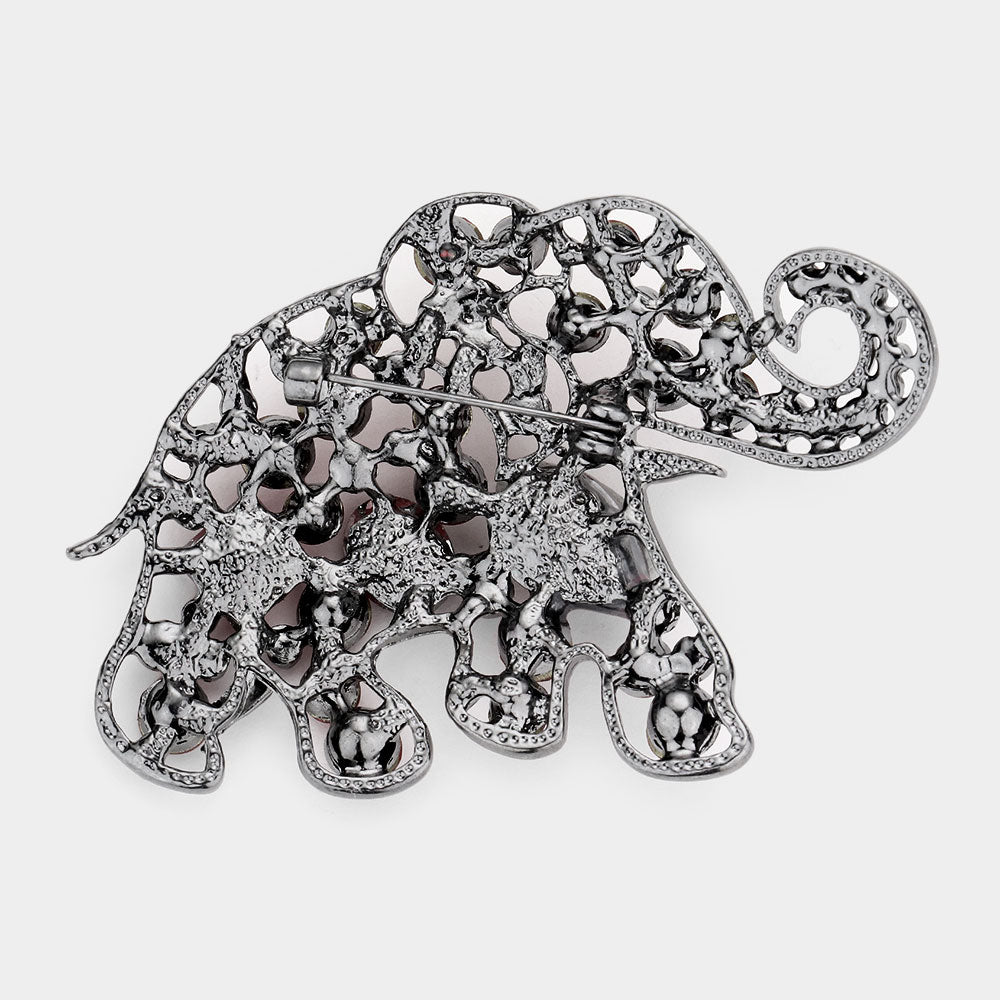 Stone Embellished Elephant Pin Brooch