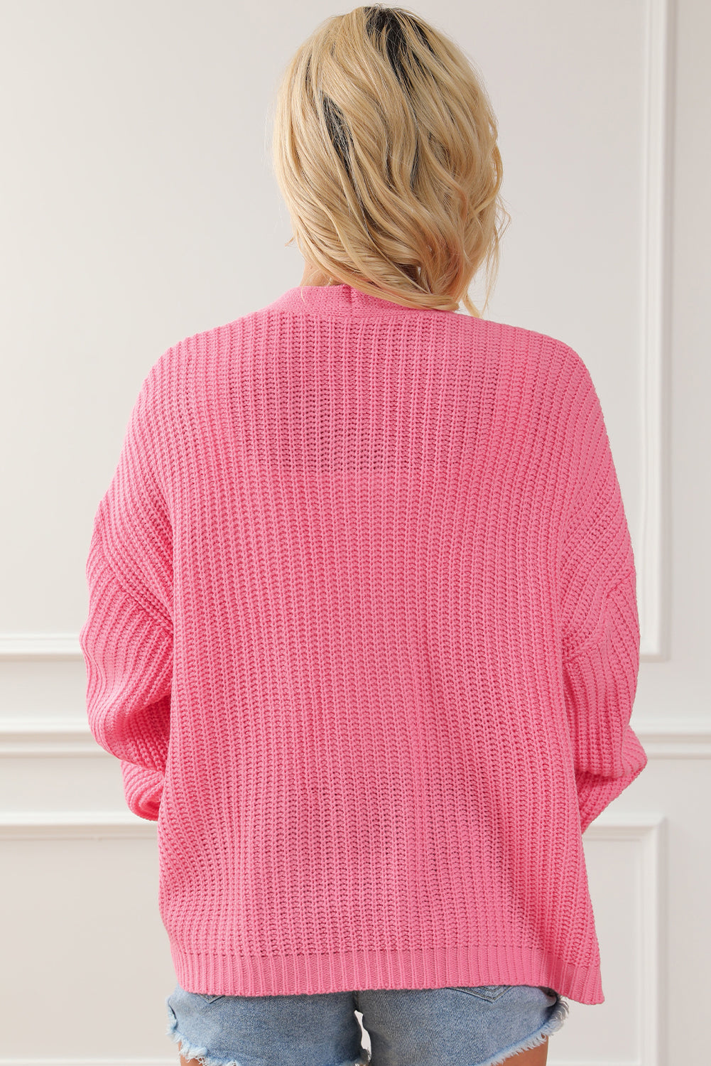 Pink Solid Pocketed Open Short Cardigan