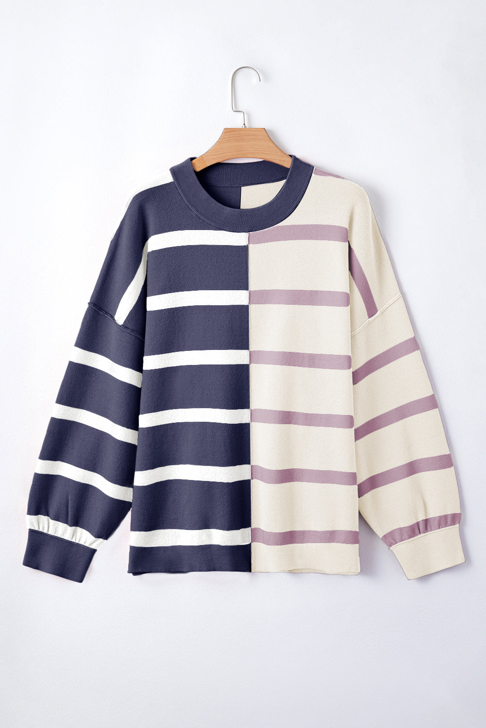 Khaki Stripe Colorblock Oversized Sweater