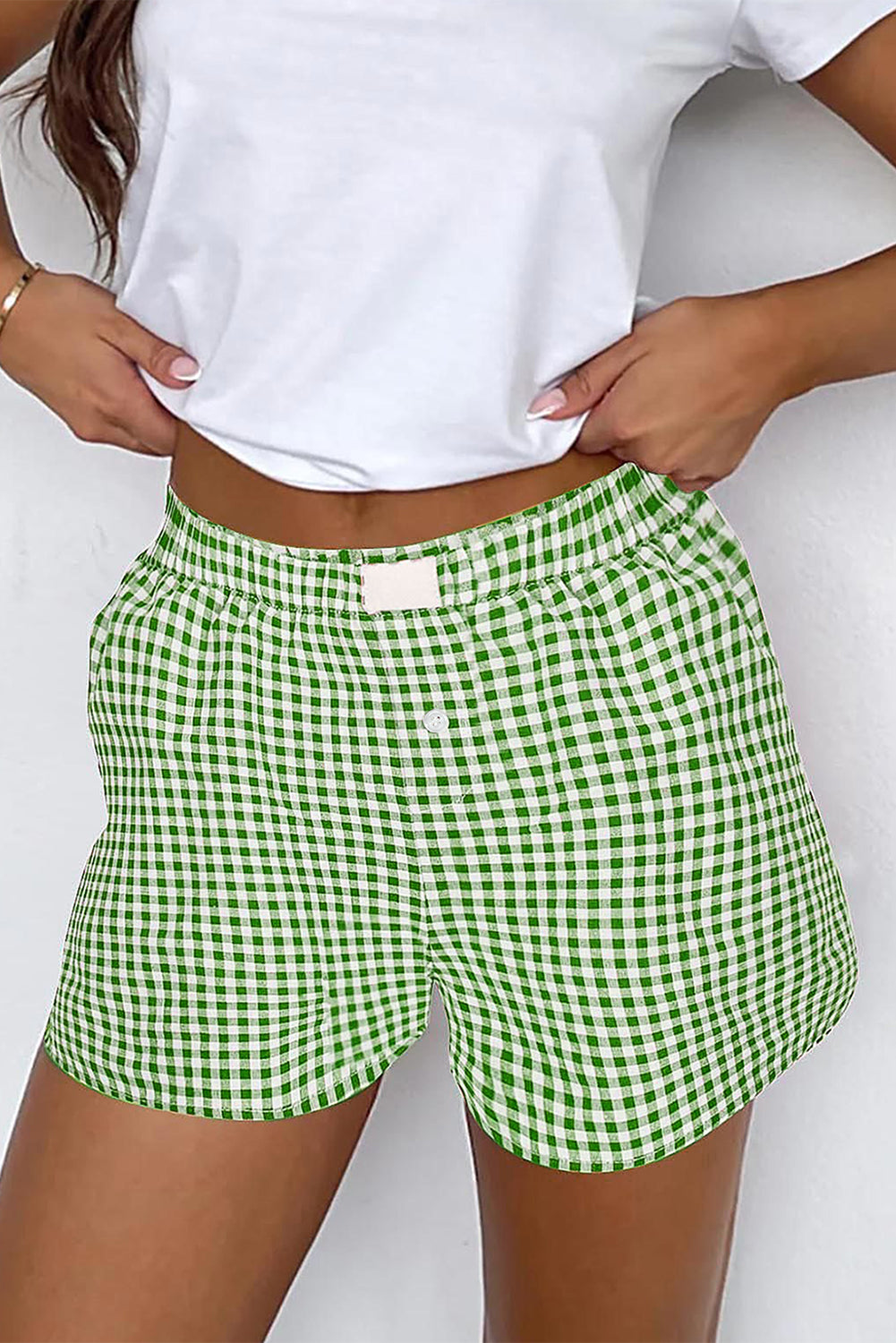 Red Gingham Printed High Waist Shorts