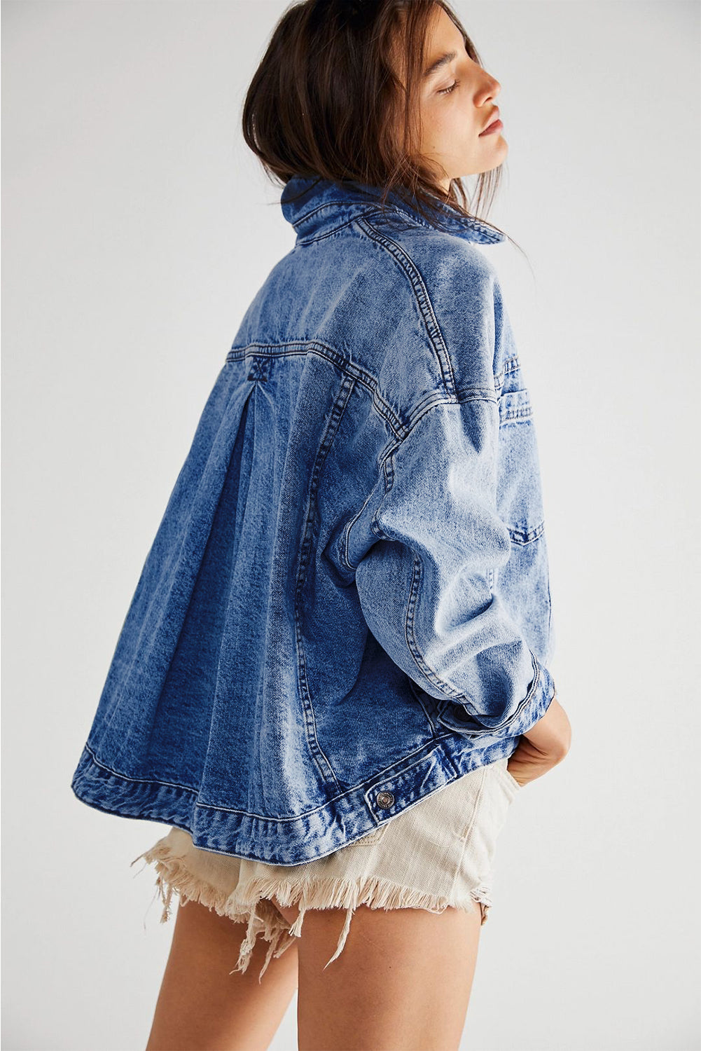 Blue Stripe Washed Oversize Pocketed Denim Jacket