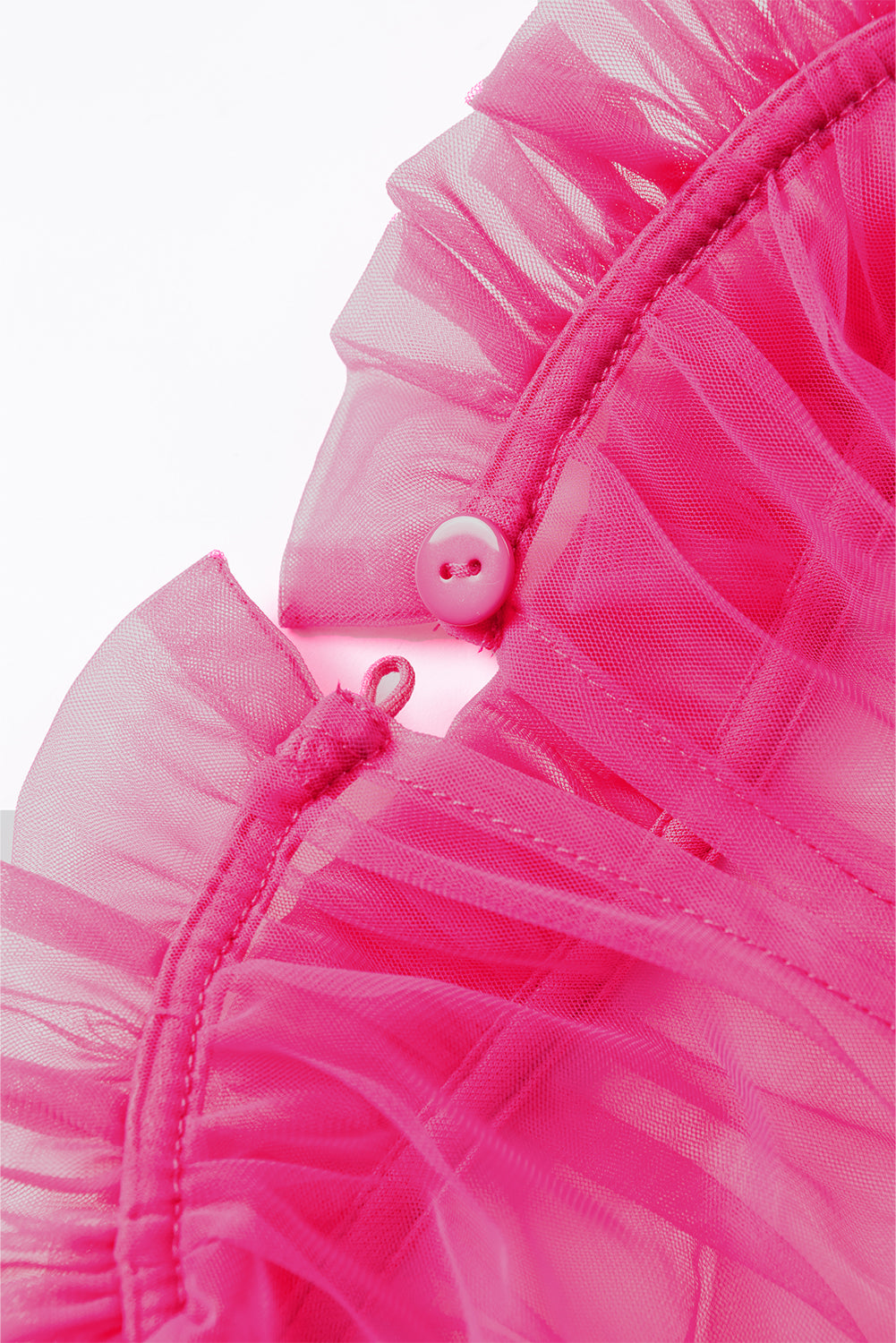 Strawberry Pink Tulle Ruffle Sleeve Flared Babydoll Blouse