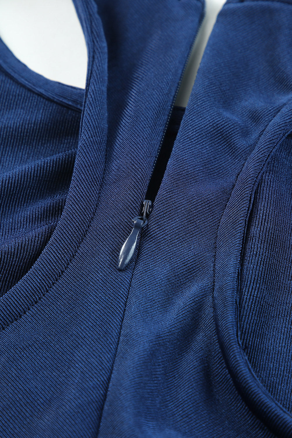 Blue Racer Back Ruched Knit Midi Dress