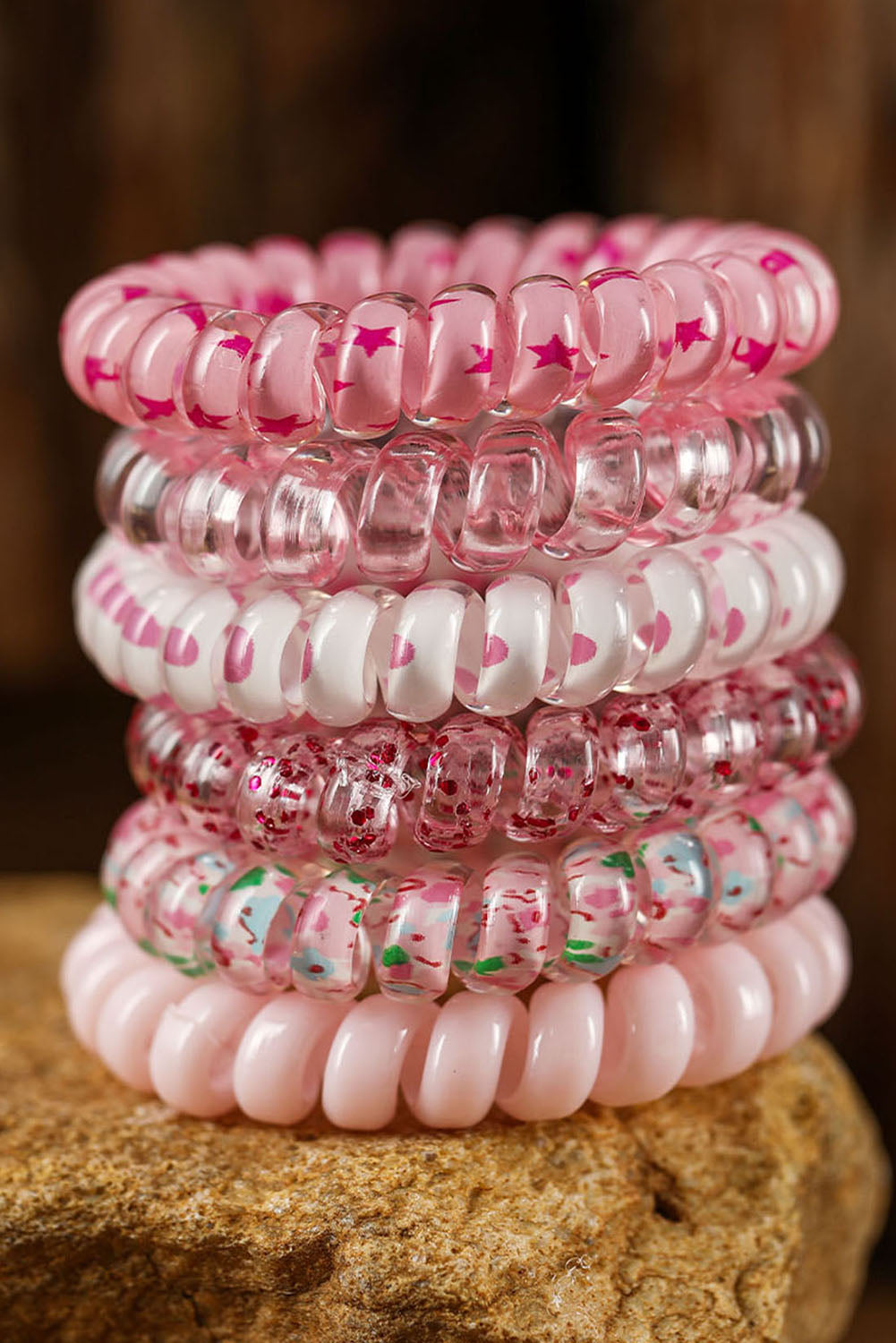 Pink Cute Gradient Starry Dotty Phone Cord Scrunchie Set